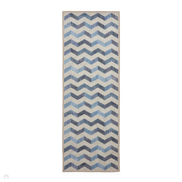 Washable Coral H1059 Modern Geometric Lightweight Printed Polyester Flatweave Blue Runner-Think Rugs-Rug Love - The Most Loved Rug Store